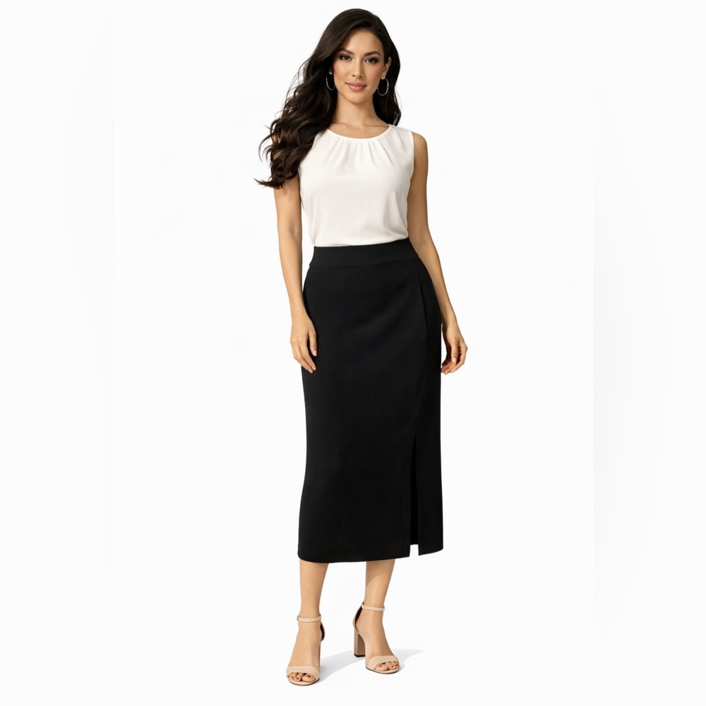 Misook Midi Skirt M Medium Black Acrylic Pull On Classic Career Suit Coordinate